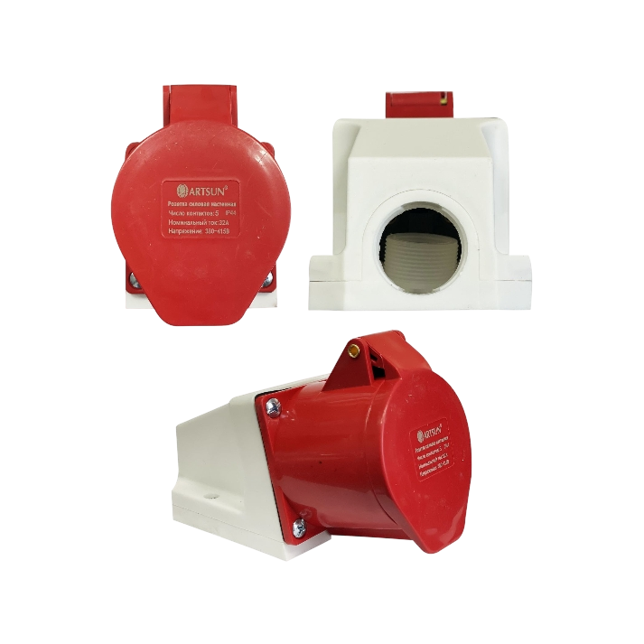 Розетка силовая настенная ARTSUN SW-3F-32А -IP44-5P Розетка силовая настенная ARTSUN SW-3F-32А -IP44-5P