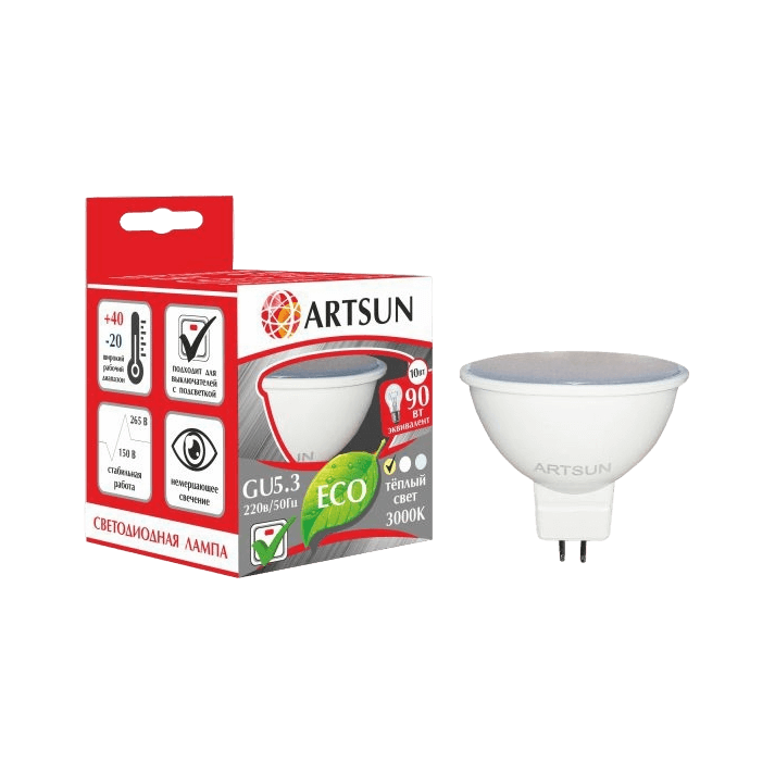 Лампа светодиодная ARTSUN LED MR16 6W GU5.3 3000K Лампа светодиодная ARTSUN LED MR16 6W GU5.3 3000K