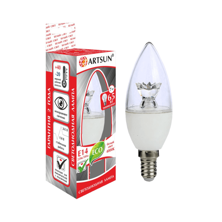 Лампа светодиодная с линзой ARTSUN LED B35 CR 7W E14 3000K