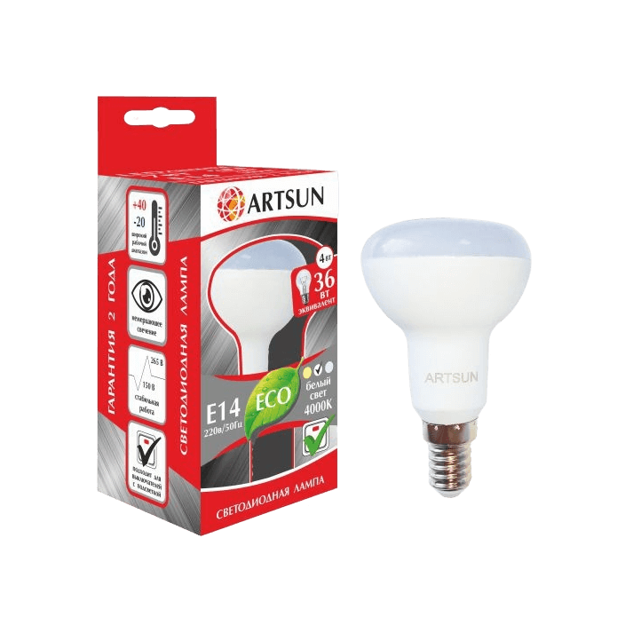 Лампа светодиодная ARTSUN LED R39 4W E14 3000K Лампа светодиодная ARTSUN LED R39 4W E14 3000K