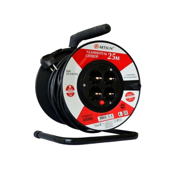 Удлинитель сетевой ARTSUN RP16-50PVC-4E пвс 3х1,0 мм2 мах 4000 Вт Удлинитель сетевой ARTSUN RP16-50PVC-4E пвс 3х1,0 мм2 мах 4000 Вт