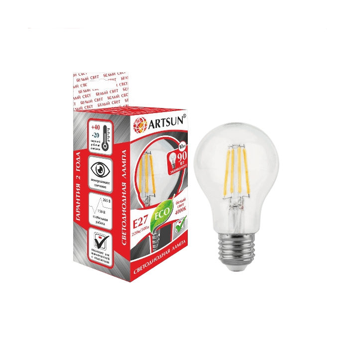 Лампа филаментная ARTSUN F-LED A60 10W E27 3000K Лампа филаментная ARTSUN F-LED A60 10W E27 3000K