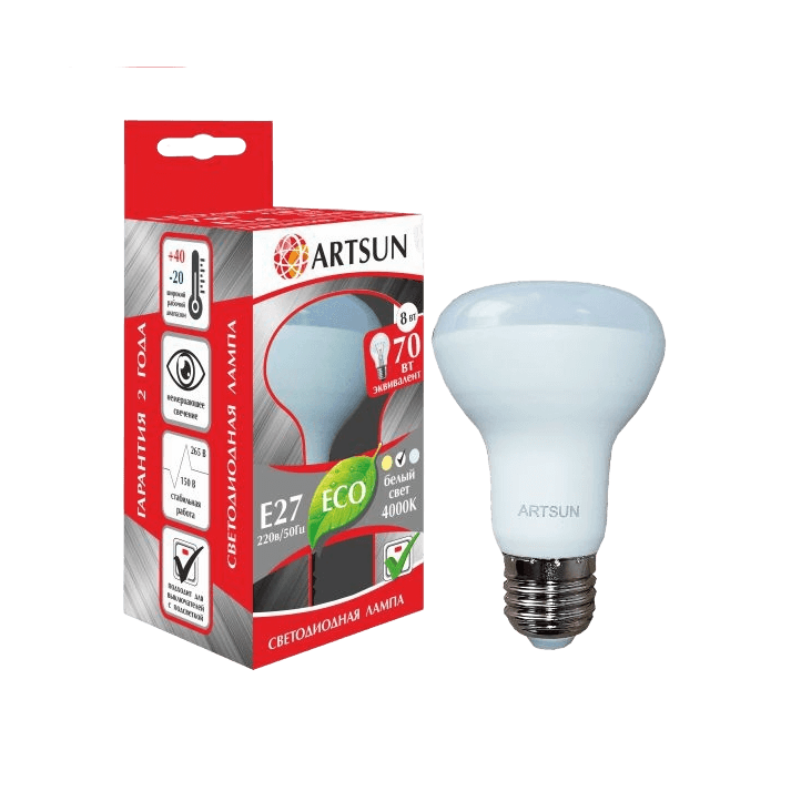Лампа светодиодная ARTSUN LED R63 8W E27 3000K Лампа светодиодная ARTSUN LED R63 8W E27 3000K